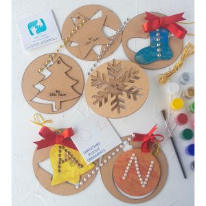 Christmas puzzle ornaments, with paint and stickers